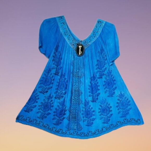NWT Shoreline Turquoise V-Neck Embroidered Tunic - 1X - Picture 2 of 8